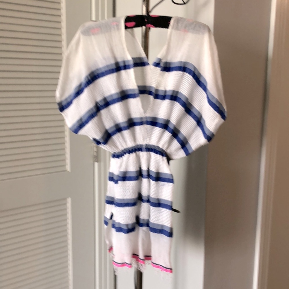 LemLem short gauze beach coverup white blue/pink. Size M